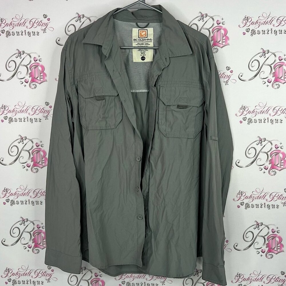 BC Clothing button up green Men's Gray Lightweight Shirt Jacket